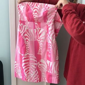 Lilly Pulitzer pink zebra print strapless dress